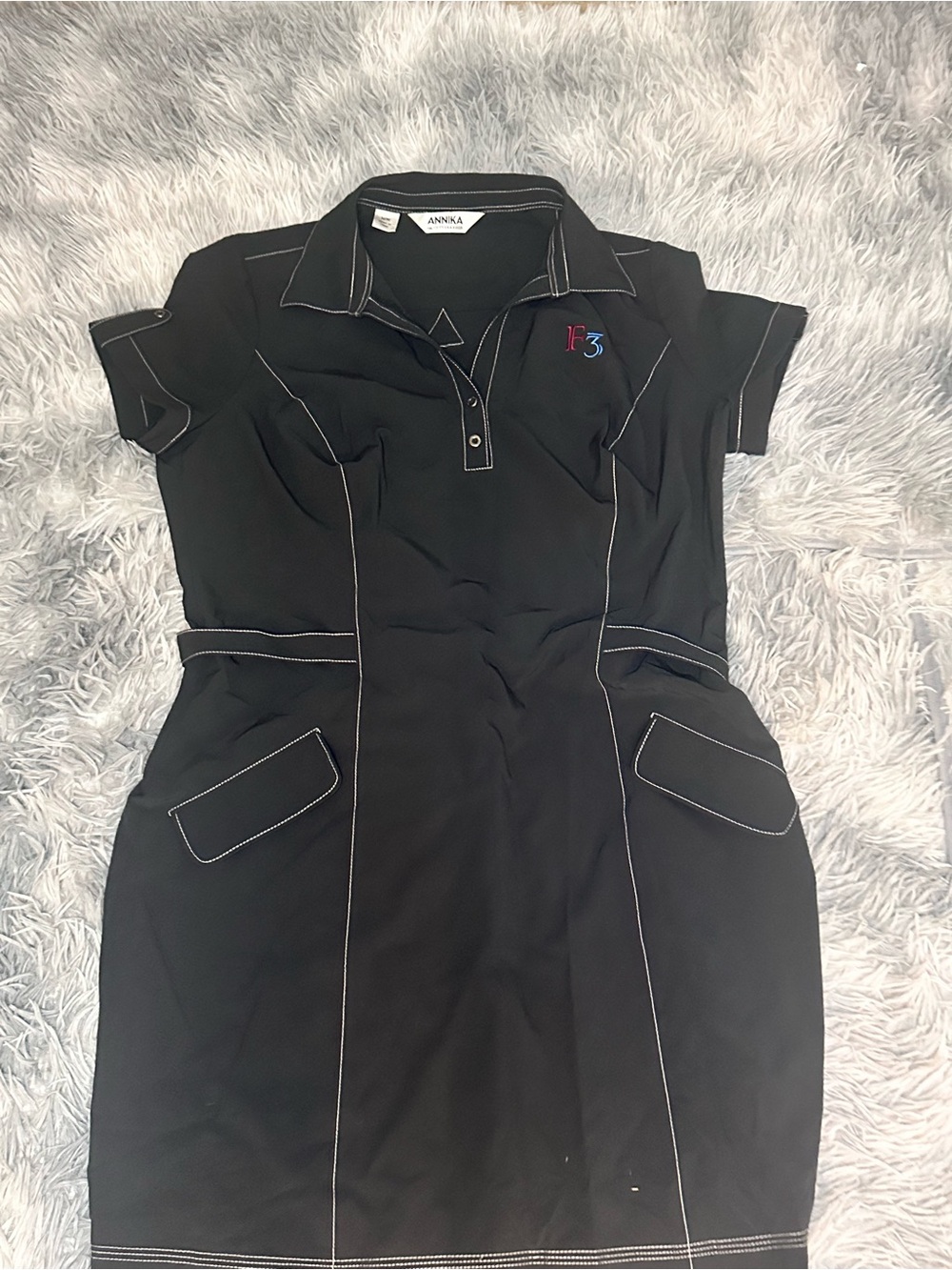 Cutter & Buck Black Polo Golf Midi Dress with White Topstitching